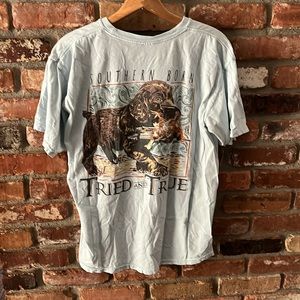 Tried & True Southern Born Hunting Dog & Pheasant Light Blue Shirt Size Large